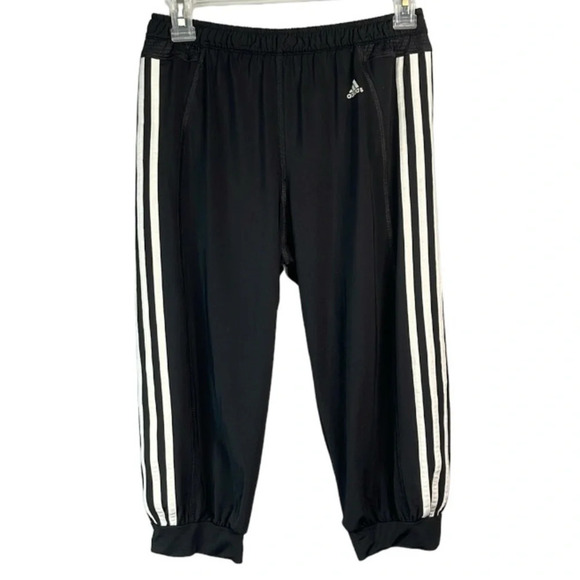 ADIDAS Girls Retro Cropped Track Pants Black White 3 Stripe Knicker CLIMACOOL XL - Picture 2 of 11